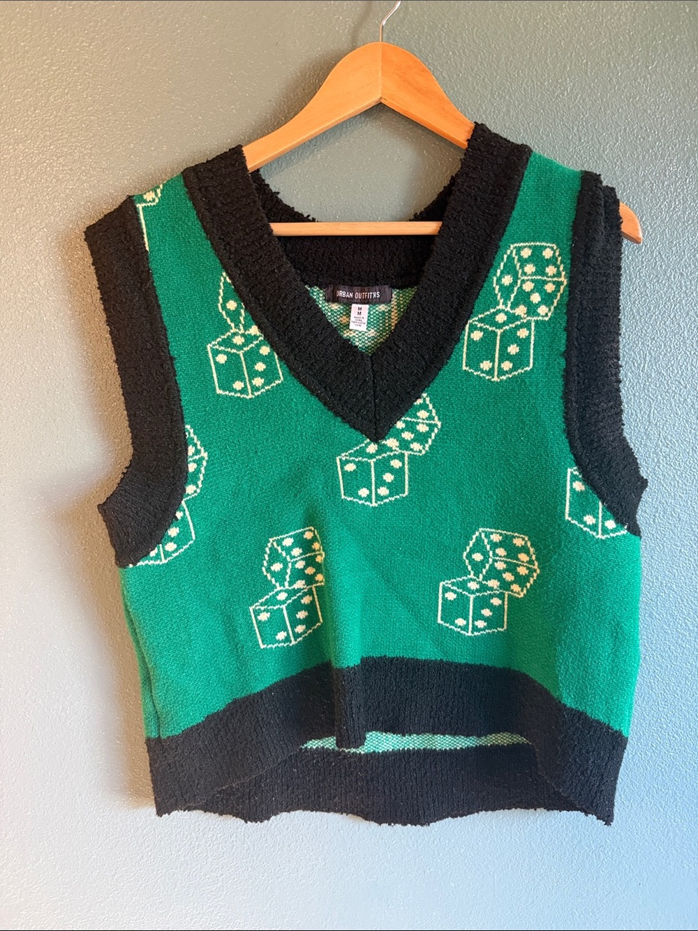 Urban Outfitters Green and Black Dice Knit Vest